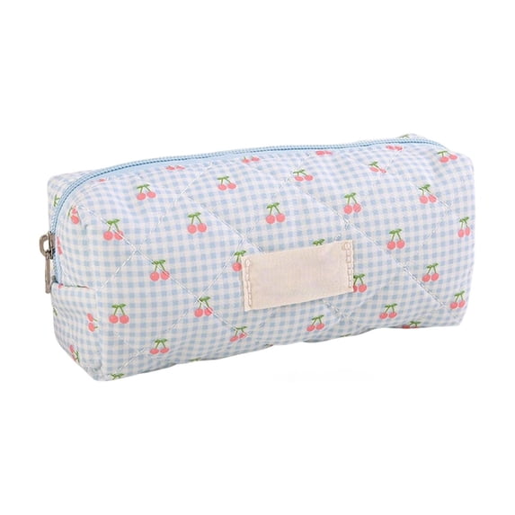 Plaid Cherry Pencil Pouch, Colorful Pencil Bags Makeup Brush Bag Stationery Organizer for Teens, Home, or Office