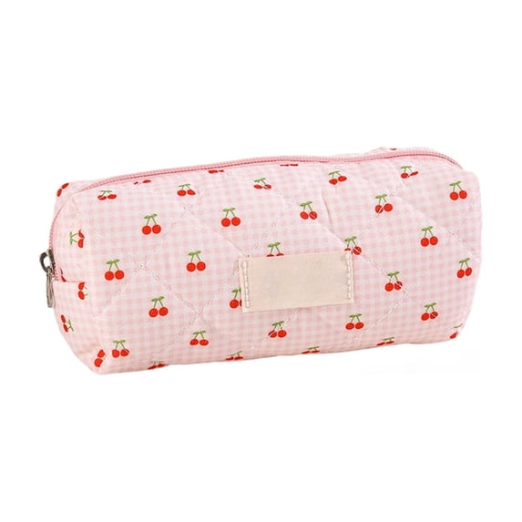 Plaid Cherry Pencil Pouch, Colorful Pencil Bags Makeup Brush Bag Stationery Organizer for Teens, Home, or Office