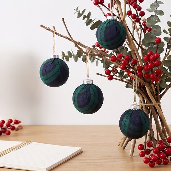 Plaid Christmas Ball Ornaments Set, 9 Pack 8Cm Fabric Wrapped Shatterproof Baubles for Christmas Tree Decorations, Holiday Mantel Wreath Garlands Home Decor, Navy
