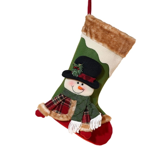 Plaid Christmas Stockings Deer Bear Animal One Piece, Felt Plush 3D Reindeer Snowman Design, Hanging Stocking for Girls Boys, Xmas Tree Mantel Party Decor, 3D Christmas Stockings with Golden Hooks