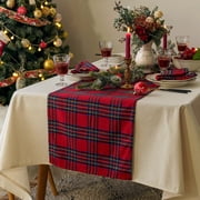 Plaid Christmas Table Runner, Winter Holiday Snowflake Table Runners, Xmas Decorations Indoor Outdoor Farmhouse Home Kitchen Dining Party Decor