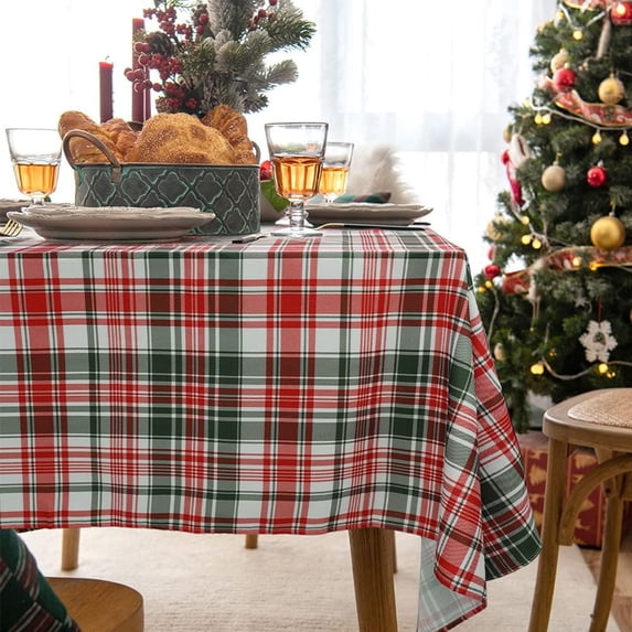 Plaid Christmas Tablecloth, Christmas Table Cloth Red Plaid Holiday Rectangular Tablecloth For Christmas Decor, Waterproof Wrinkle Free Red Plaid Christmas Tablecloth For Rectangle Tables 60 X 84