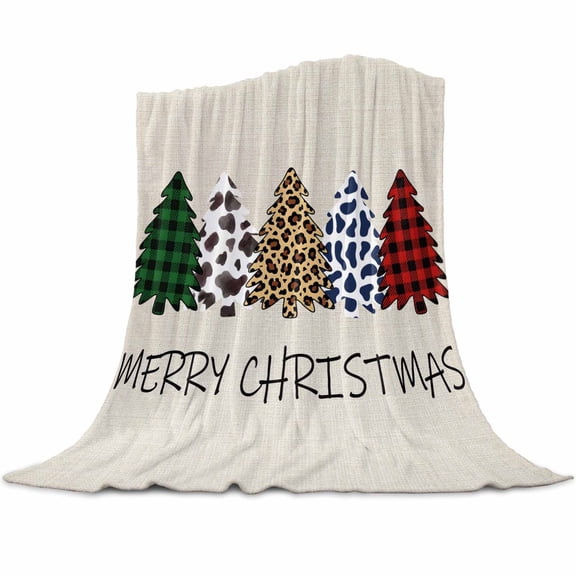 Plaid Christmas Tree Flannel Blanket for Bed,Travel and Camping, Cow Leopard Check Xmas Tree Retro Linen Super Soft Cozy Blanket for All Seasons 30"x40"