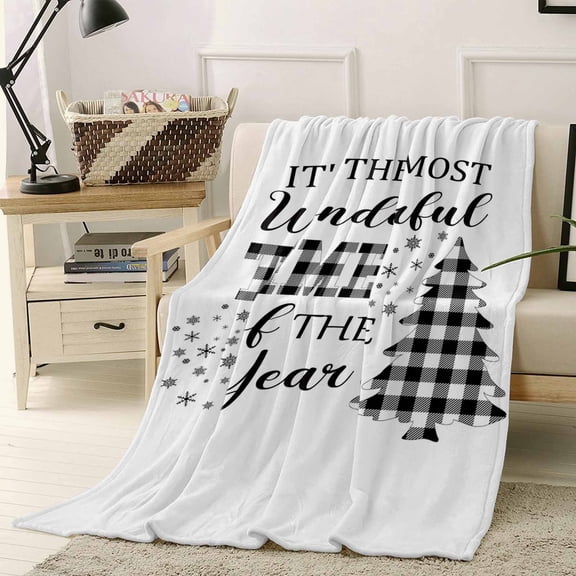 Plaid Christmas Tree Throw Flannel Blanket 40x50In It's The Most Wonderful Time of The Year Super Soft Cozy Bed Blanket, Lightweight Plush Fuzzy Bed Throw for Bedroom Sofa Couch Living Room