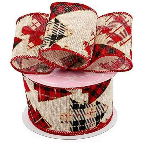 Plaid Christmas Tree Wired Ribbon - 2 1/2" x 10 Yards, Garland, Gifts, Wrapping, Wreath, Bows, Presents, Fundraiser, Boxing Day, Classroom, Office, Arts and Crafts