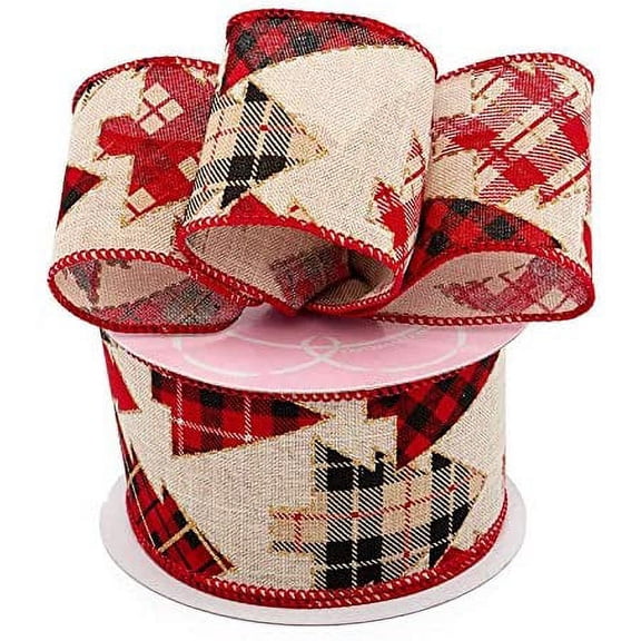 Plaid Christmas Tree Wired Ribbon - 2 1/2" x 10 Yards, Garland, Gifts, Wrapping, Wreath, Bows, Presents, Fundraiser, Boxing Day, Classroom, Office, Arts and Crafts