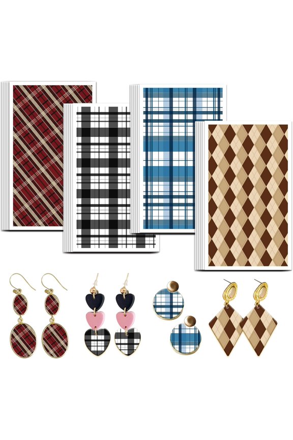 Plaid Clay Transfer Paper 4 Design 24 Pcs Transfer Paper for Polymer Classic Checkered Polymer Clay Transfer Sheets Blue Checkered Transfer Paper for Clay Earrings Jewelry Making Mixed Color 1set
