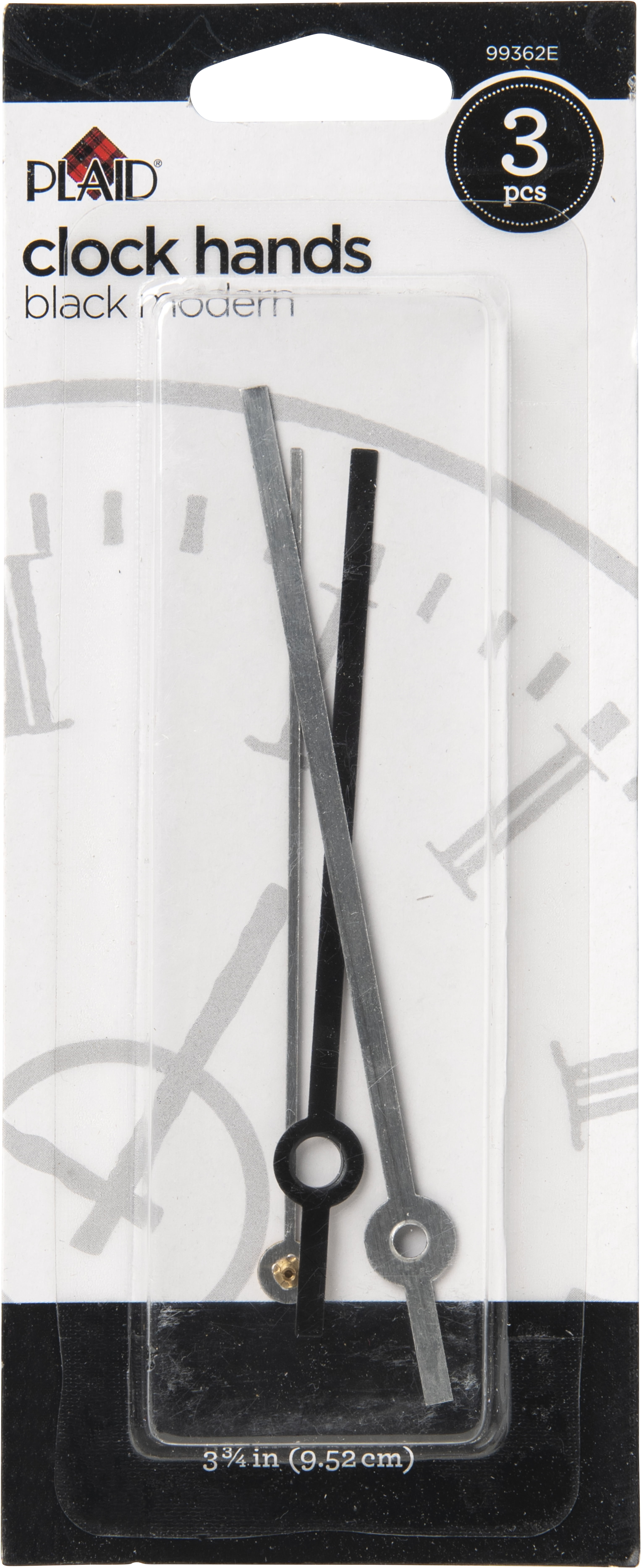Plaid Clock Part Accessories, Basic Clock Hands, Black, 3 Piece, 3 3/4