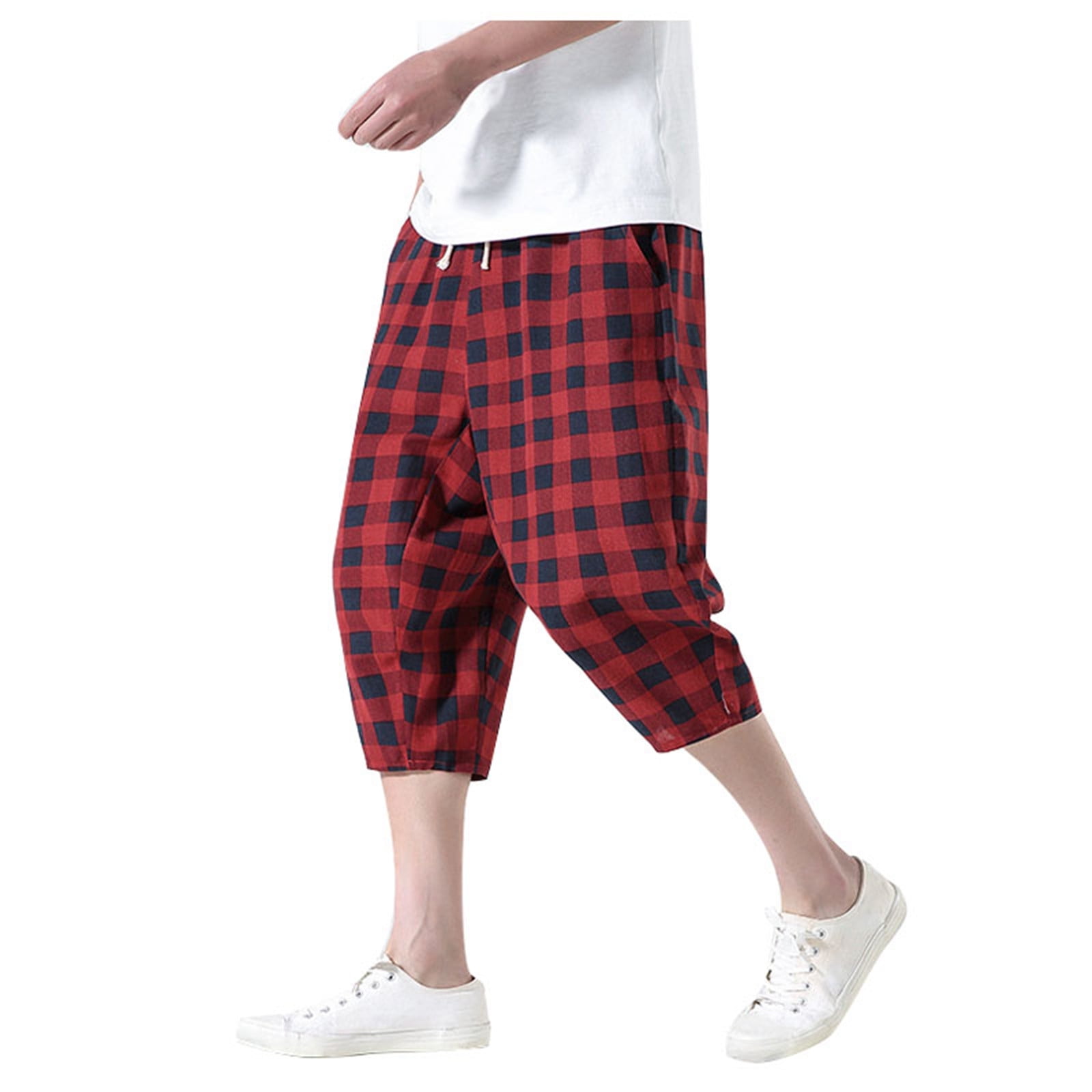 Plaid Cotton Capri Pants Six Points Haren Pants Men's Pants Retro Plus
