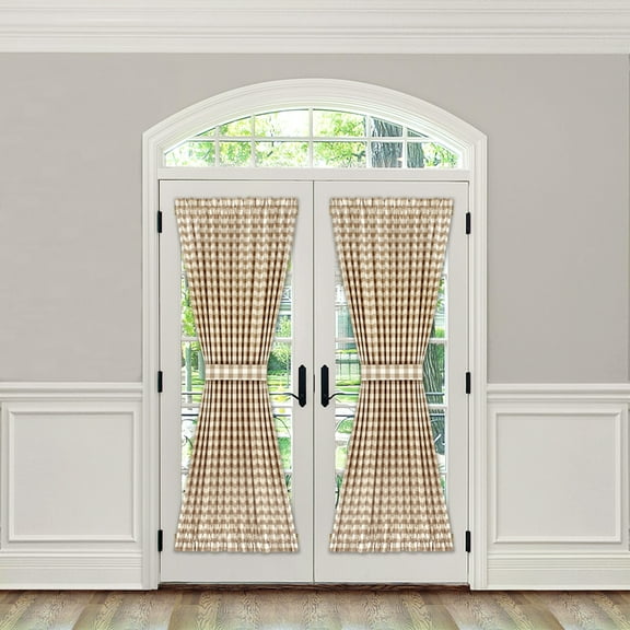 Plaid Country Farmhouse Door Curtain With Tieback - 54 in. W x 72 in. L, Linen