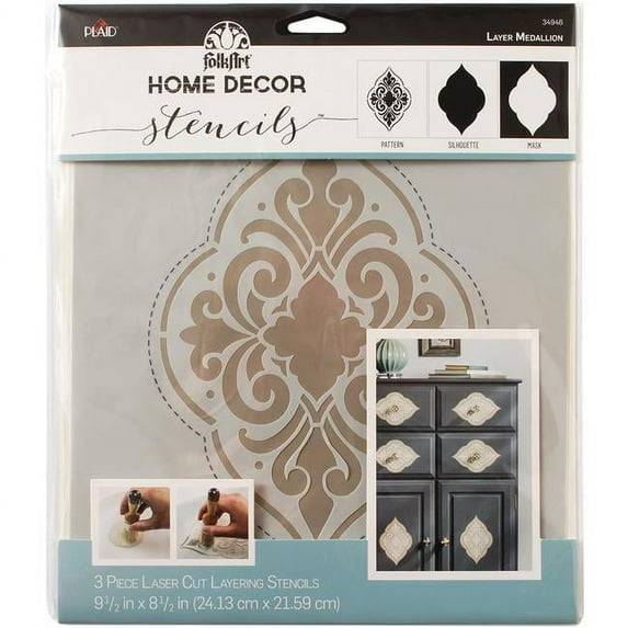Plaid Craft HDC9.5-34946 Medallion Folk Art Home Decor Masking Stencils, 9.5 x 8.5 in. - 3 per Pack