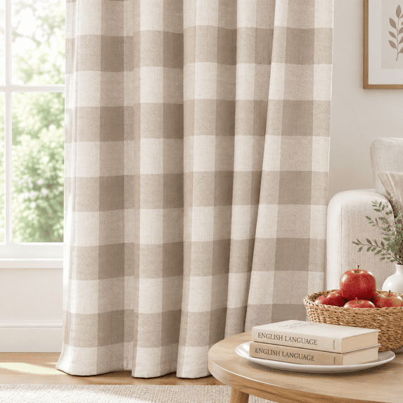 Linken Roo Plaid Curta96 Inch Length For Bedroom Living Room Farmhouse Linen Blend ...