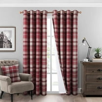 Plaid Curtains 100% Blackout Thermal Energy Saving Drapes for Bedroom Farmhouse Living Room Curtains Burgundy Red 42"W x 84"L (Pack of 2)