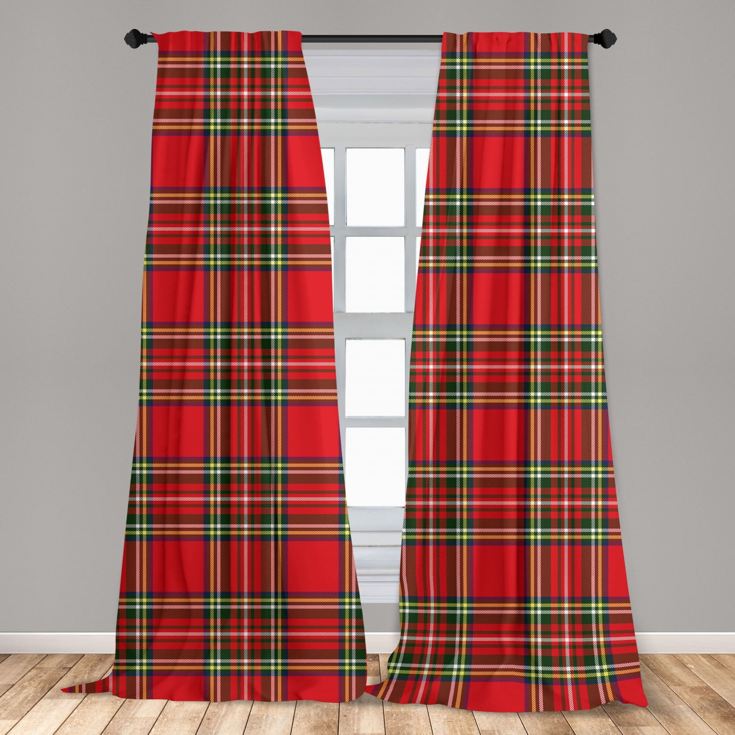 Plaid Curtains 2 Panels Set, European Western Culture Inspired Abstract