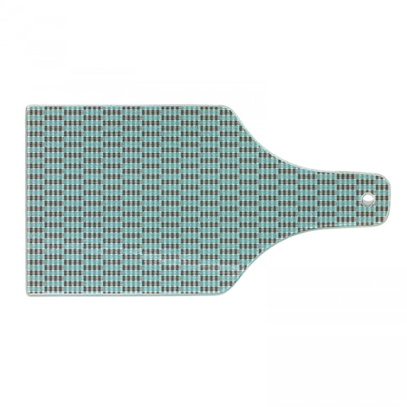 Plaid Cutting Board, 2 Colored Pattern with Little Checks and Diagonal Lines Retro Modern, Tempered Glass Cutting and Serving Board, Wine Bottle Shape, Dark Brown Seafoam White, by Ambesonne