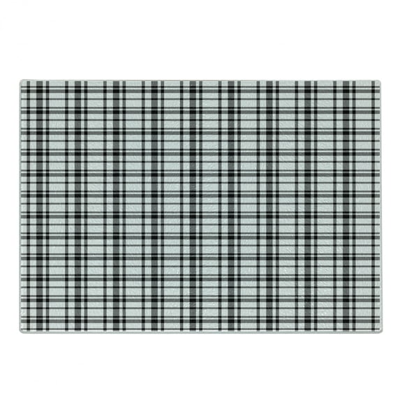 Plaid Cutting Board, Black and White Tartan Pattern Graphic Grid Art Design with Traditional Influences, Decorative Tempered Glass Cutting and Serving Board, Small Size, Black White, by Ambesonne