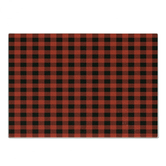 Plaid Cutting Board, Lumberjack Fashion Buffalo Checks Pattern Retro Style Grid Composition, Decorative Tempered Glass Cutting and Serving Board, Small Size, Orange Black, by Ambesonne