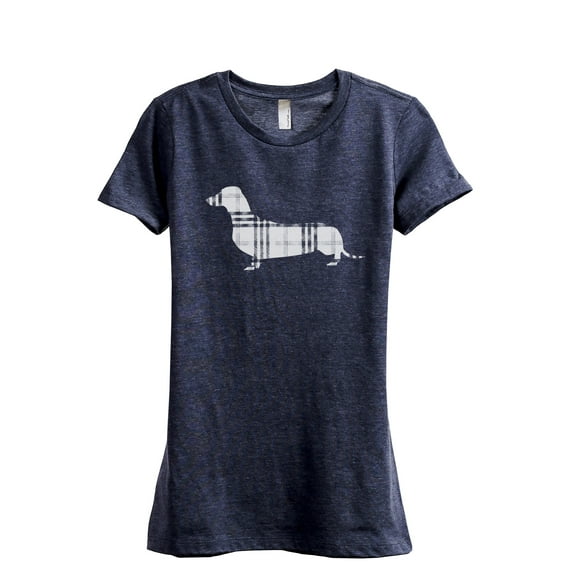 Plaid Dachshund Women's Fashion Relaxed T-Shirt Tee Heather Navy Medium