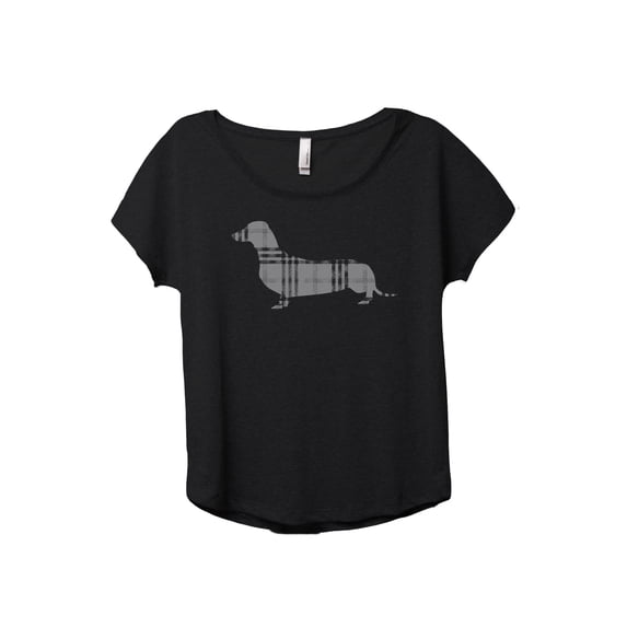 Plaid Dachshund Women's Fashion Slouchy Dolman T-Shirt Tee Heather Black Small