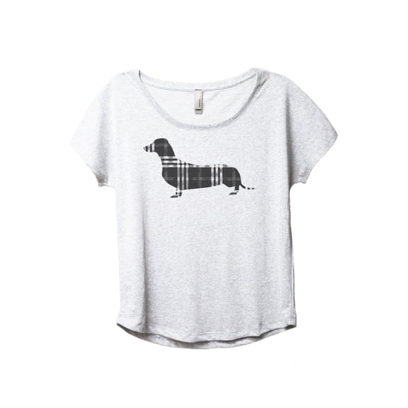 Plaid Dachshund Women's Fashion Slouchy Dolman T-Shirt Tee Heather White Large