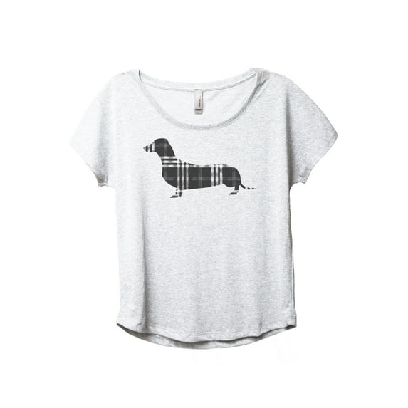 Plaid Dachshund Women's Fashion Slouchy Dolman T-Shirt Tee Heather White X-Large