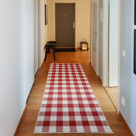 Plaid Decorative Rug, Lumberjack Fashion Buffalo Checks Pattern Retro Style Grid Composition, Quality Carpet for Bedroom Dorm and Living Room, 6 Sizes, Red and White, by Ambesonne