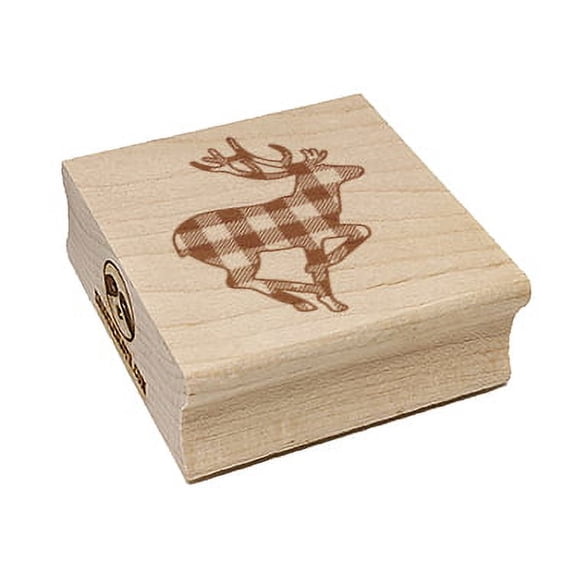 Plaid Deer Buck Buffalo Print Square Rubber Stamp Stamping Scrapbooking Crafting - Large 2.75in