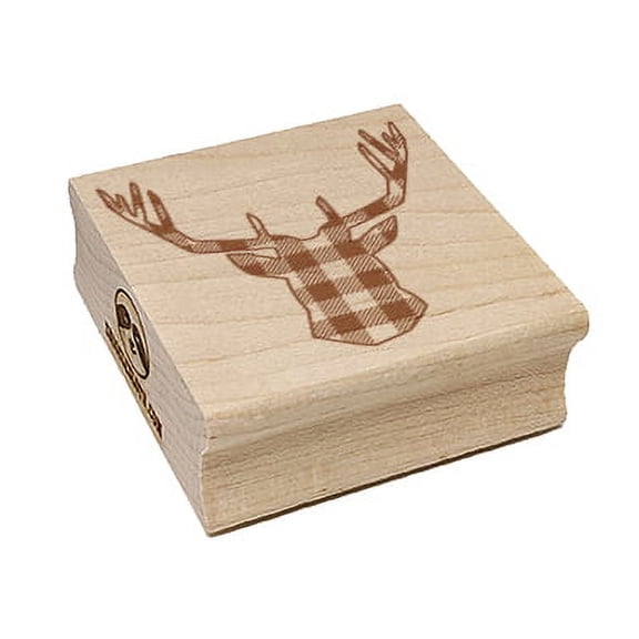Plaid Deer Stag Head Buffalo Print Square Rubber Stamp Stamping Scrapbooking Crafting - Small 1.25in