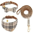 Plaid Dog Collar and Leash Set with Cute Bow Tie, Bandana, and Bell