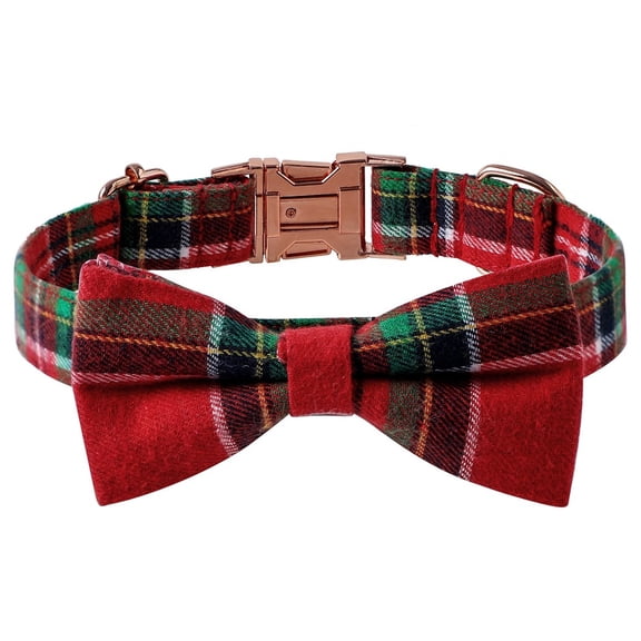 Plaid Dog Collar with Bow Pet Gift Adjustable Soft and Comfy Bowtie Collars for Small Medium Large Dogs - Red