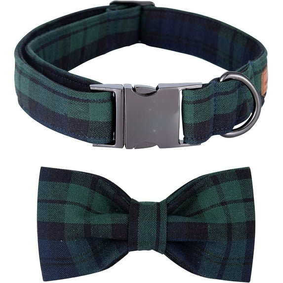Plaid Dog Collar with Bow Pet Gift Adjustable Soft and Comfy Bowtie Collars for Small Medium Large Dogs