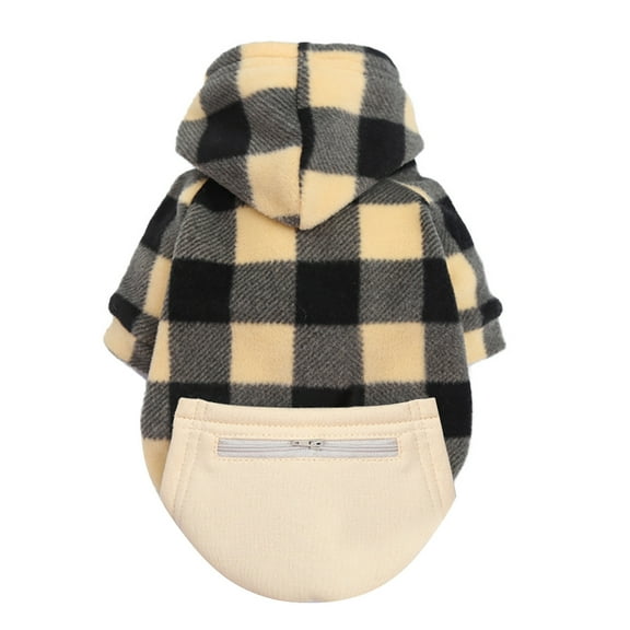 Plaid Dog Hoodie Pet Clothes Sweater with Hat and Pocket for Small Medium Large Size Dogs, Soft Winter Warm Dog Cold Weather Coat, Fall Dog Hooded Sweatshirt,Beige,S