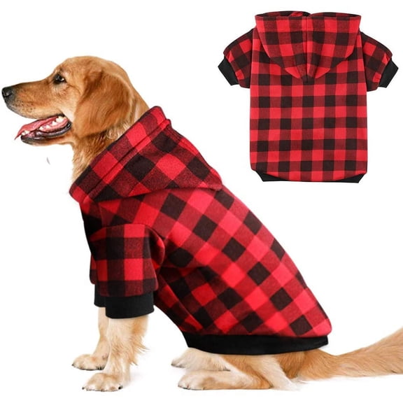 Plaid Dog Hoodie Sweatshirt Sweater for Extra Large Dogs Cat Puppy Clothes Coat Warm and Soft (L)