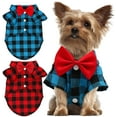 thumbnail image 1 of Plaid Dog Shirt - Cute Boy Dog Clothes and Bow Tie Combo Dog Outfit for Small Medium Large Dogs Cats Birthday Party and Holiday Photos, 1 of 7