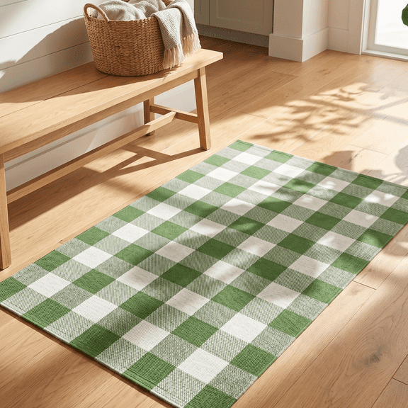Plaid Doormat for Front Door Hand-Woven Washable Entryway Rug Indoor Outdoor Layered Welcome Mat Spring Summer Plaid Design for Porch Patio Kitchen Living Room Farmhouse Decor - 15.7x23.6 Inch