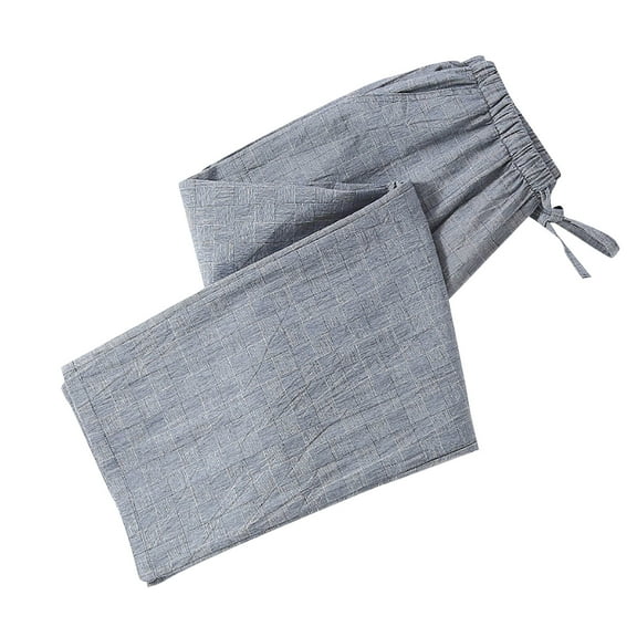 Plaid Drawstring Pants for Men, Comfy Soft Cotton Sleep Pants, Elastic Waist Straight Leg Lightweight Pajamas Bottoms with Pockets