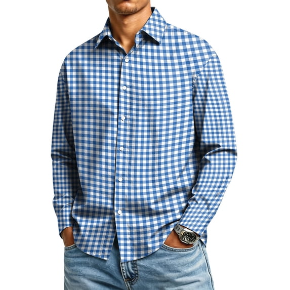 Plaid Dress Shirts for Men Lapel Long Sleeves Button Down Shirt Slim Fit Fashion Casual Fashion Tee Fall Winter Tops