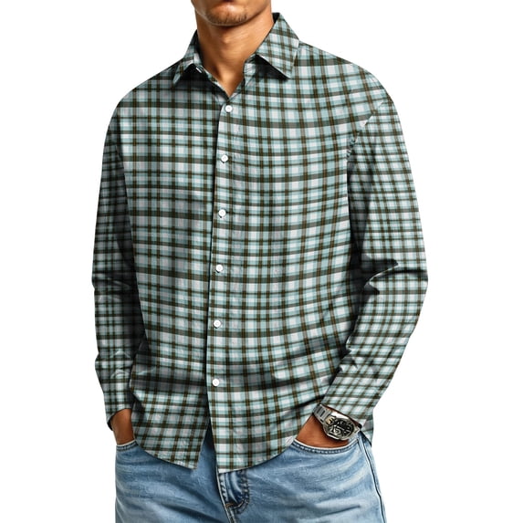 Plaid Dress Shirts for Men Long Sleeve Lapel Button Down Shirt Slim Fit Stretch Gingham Checkered Tops