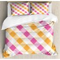 thumbnail image 1 of Plaid Duvet Cover Set King Size, Geometric Arrangement Diagonal Stripes Design Traditional Style Motifs Illustration, Decorative 3 Piece Bedding Set with 2 Pillow Shams, Multicolor, by Ambesonne, 1 of 3