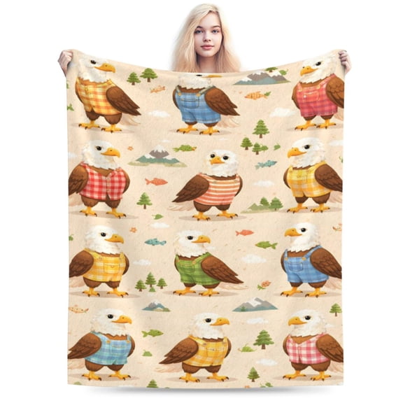 Plaid Eagle Blanket, Fourth of July Patriotic Gift Soft Cozy Plush Flannel Blanket for Sofa Couch Bed Living Room Decor 50x40