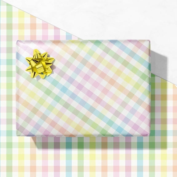 Plaid Easter Wrapping Paper for Kids Adults - Holiday Gift Wrap with Soft Rainbow Checkered Designs 28 x 40 Inches, 4 Folded Sheets Each, Easy to Store