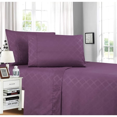 Plaid Embossed Collection 4-Piece Bed Sheet & Pillowcase Set