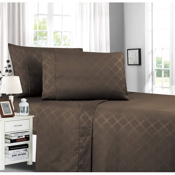 Plaid Embossed Collection 4-Piece Bed Sheet & Pillowcase Set