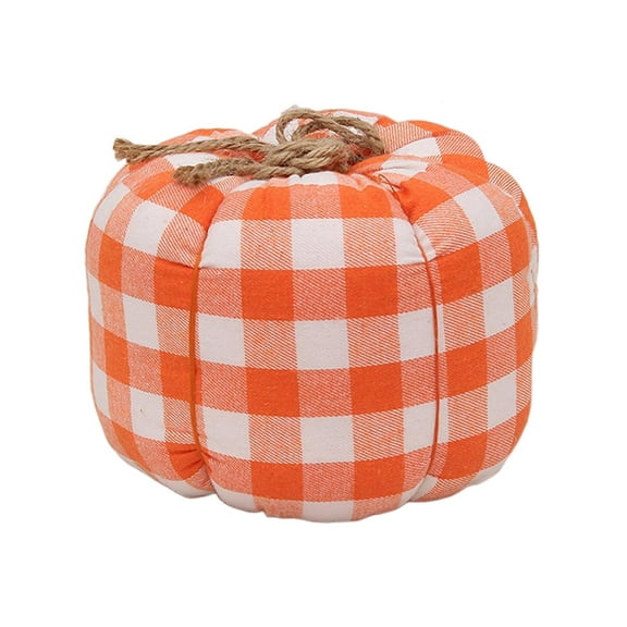 Plaid Fabric Pumpkin Thanksgiving Fall Ornament Artificial Pumpkin Crafts Autumn Harvest for Halloween Party Farmhouse Holiday Decor 19cmx15cm