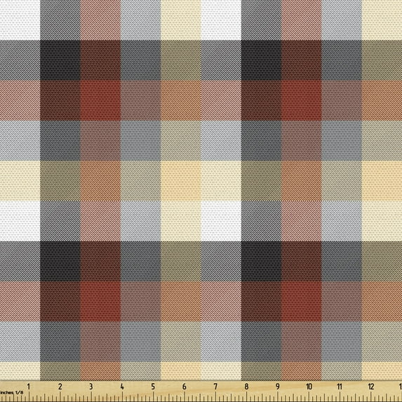 Ambesonne Plaid Fabric by the Yard Upholstery, Colorful Quilt Motif Abstract, 10 Yards, Multicolor