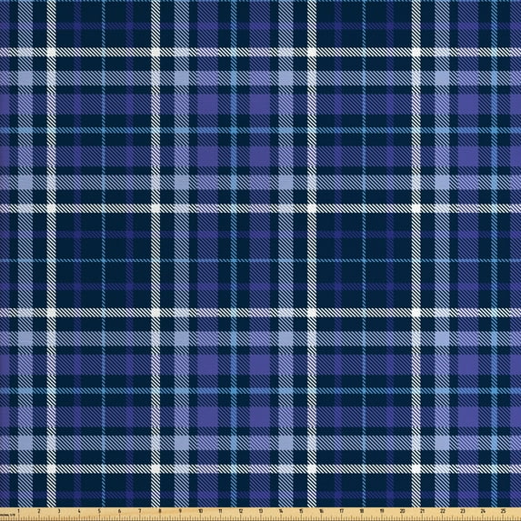 Plaid Fabric by the Yard, Classic Pattern with Hatched Crossing Lines, Upholstery Fabric for Dining Chairs Home Decor Accents, Dark Lavender Indigo by Ambesonne