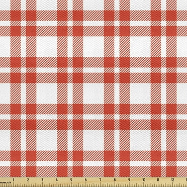 Ambesonne Plaid Fabric by the Yard Upholstery, Checkered Country Picnic, 3 Yards, Vermilion White