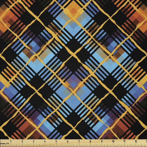 Plaid Fabric by The Yard, Contemporary Design of Geometrical Diagonal Tartan Pattern with Intersecting Lines, Microfiber Fabric for Arts and Crafts Textiles & Decor, 1 Yard, Orange, by Ambesonne