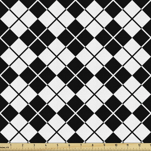 Plaid Fabric by the Yard, Modern Graphic Argyle Pattern in Black and White Repetitive Diamond Shape Stripes, Decorative Upholstery Fabric for Chairs & Home Accents, 1 Yard, Black White by Ambesonne