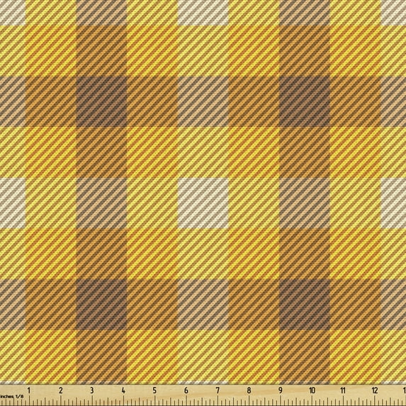 Plaid Fabric by the Yard, Repeating Traditional Geometric Stripes Crossed Illustration Print, Upholstery Fabric for Dining Chairs Home Decor Accents, Mustard Pale Cinnamon by Ambesonne